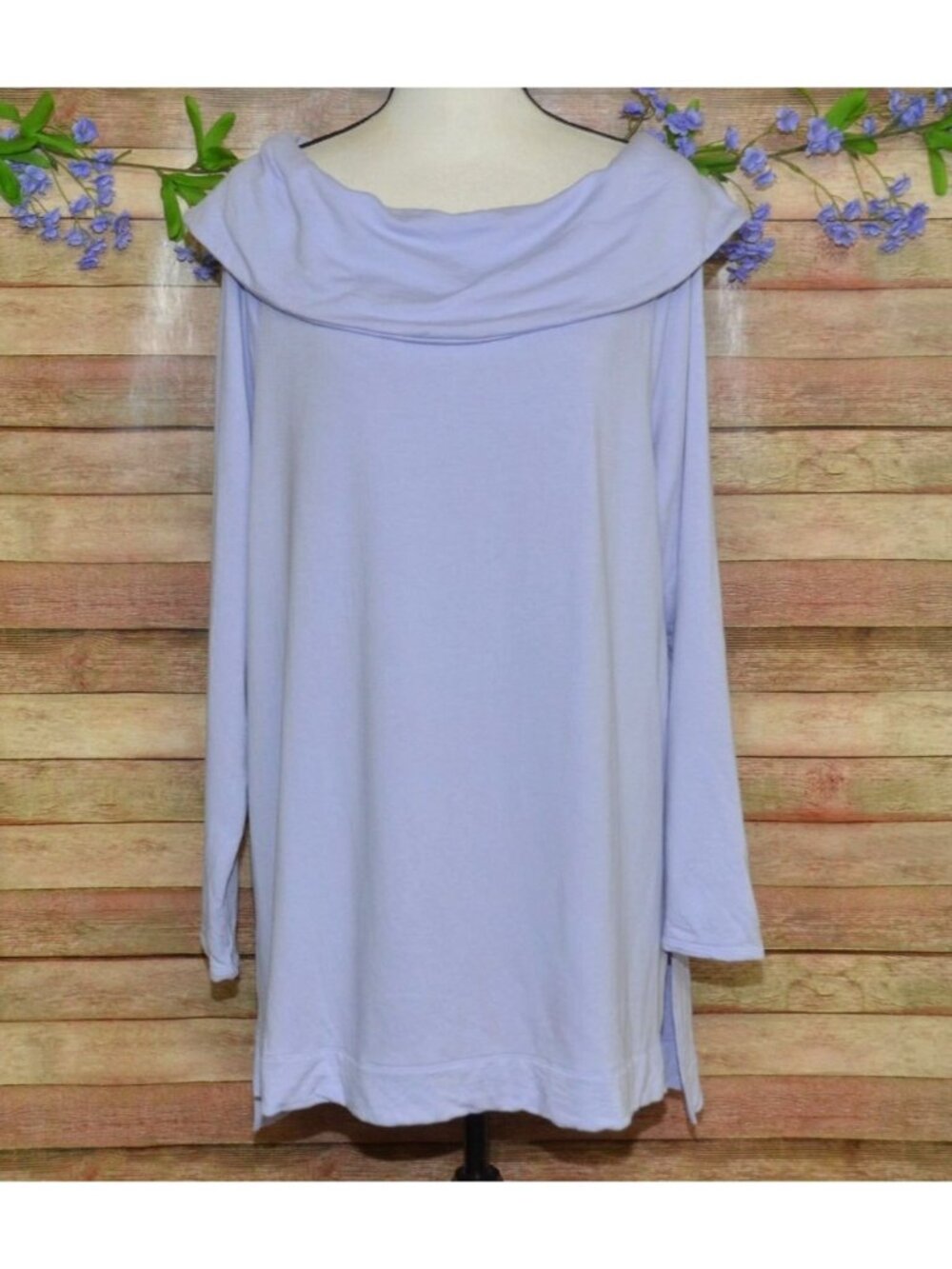 Chicos Zenergy 3 Lavender Cowl Neck Long Sleeve Tunic Top Size 16 18 Rayon Blend